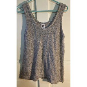 ANNE KLEIN Tan Gray Metallic Scoop Neck Sleeveless Top Sweater Sz L